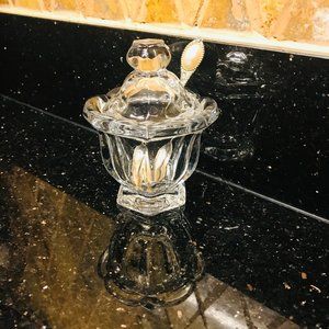 GLASS SUGAR BOWL WITH SPOON ,AND LID
